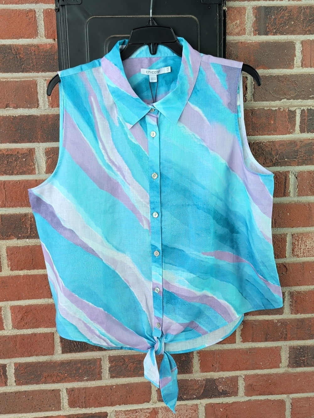 Chico's Linen Tie-Front Sleeveless Parasidio Top Chico's Size 2.5 (1039)